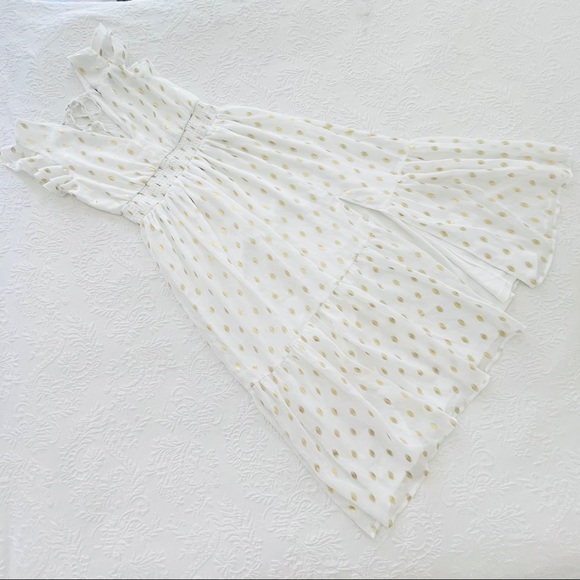 NWOT Lulus Cause to Celebrate White and Gold Dot Ruffled Tiered Midi Dress - Picture 5 of 11